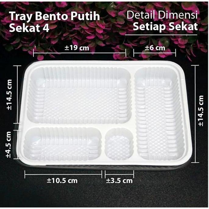 Paket isi 25 pcs Tray Bento Sekat 4 Putih LS