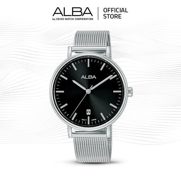 Sale Alba Fashion Jam Tangan Wanita Ag8N85 / Ag8N85X1 Quartz Black Dial Stainless Steel Mesh Bracele