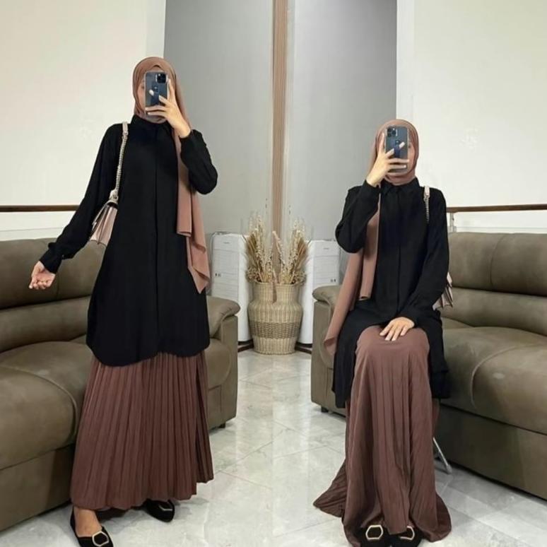 hot deals alina tunik by nk / kemeja panjang / tunik polos / tunik rayon twill