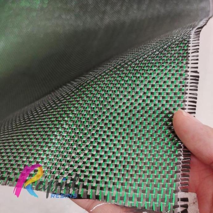 Serat Karbon Kevlar Fiber 3K Benang Hijau Green Metalik Plain