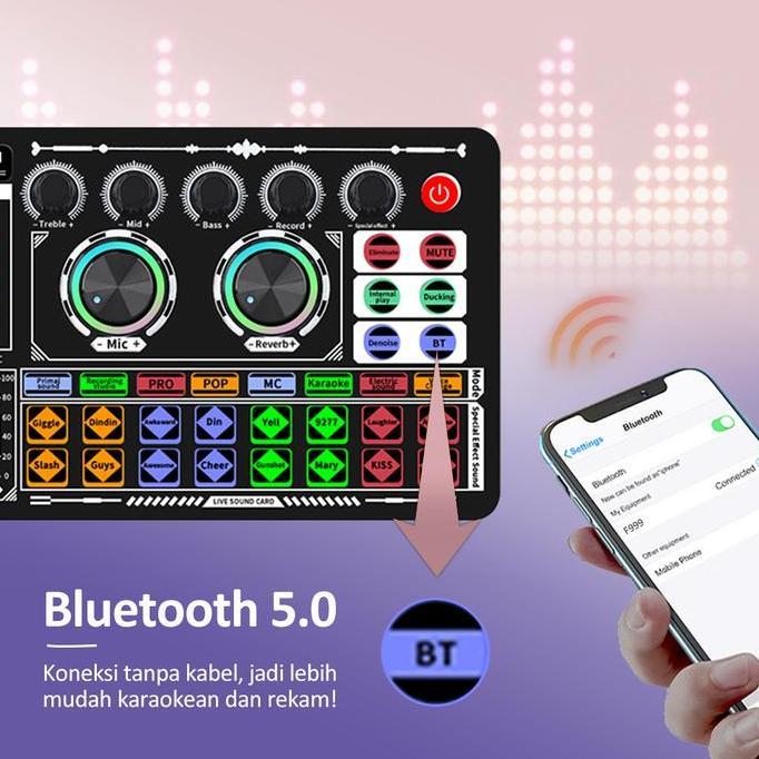 Bonkyo F999 + M999 + lampu isi Peralatan audio set lengkap mikrofon kartu suara TIKTOK bernyanyi mix