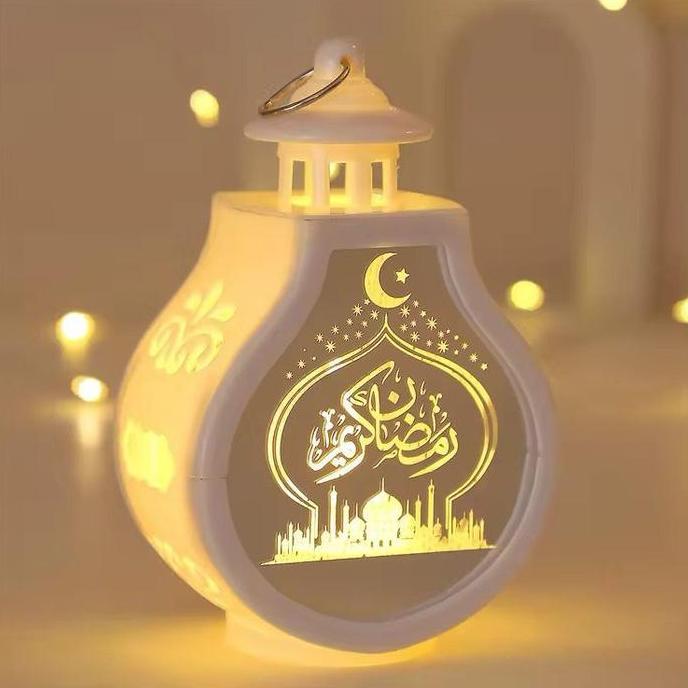 BAQDUNIS Lampu Hias Lentera LED Kaca Transparan Ornamen Eid Mubarak Lentera Led