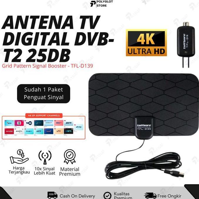AKSULUTI TaffWare Antena TV Digital + Booster D139 Signal 4K Smart Android Anten FullHD Analog Tabun