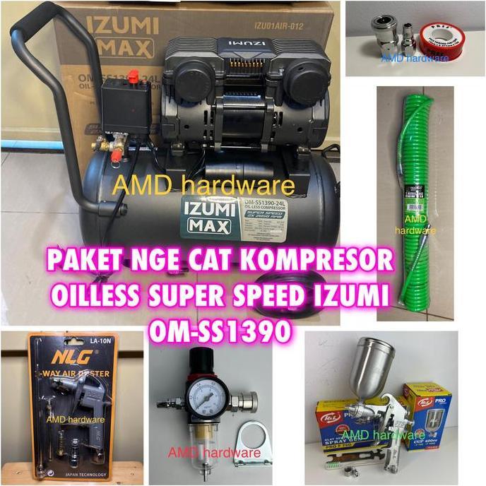 Promo Paket Hemat Ngecat Kompresor Oilless Hs1390 Om-Ss1390 1,75Hp 24L Izumi Terbaru 