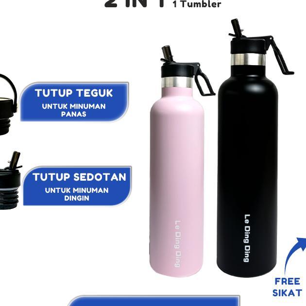 1Tumbler2 Penutup-Botol Minum 1 Liter Tumbler Stainless Vacuum Termos Tahan Panas Dingin 24 Jam