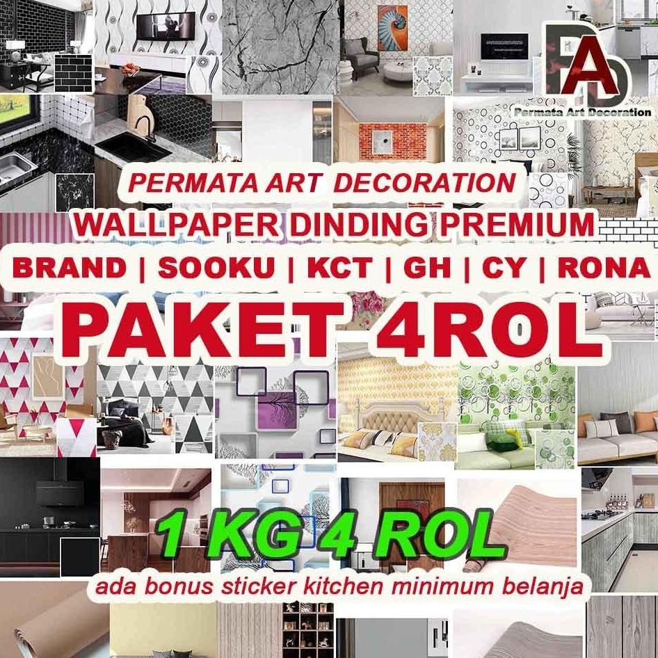Paket 4 Roll Sooku/Orange... Wallpaper Sticker Dinding | Ruang Tamu | Kamar | Dapur|Cantik