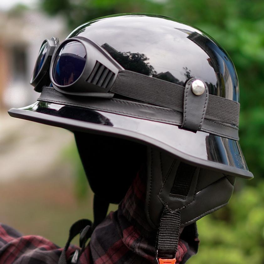 Helm Retro Millenial  Retro Hitam Glosy Kombinasi Kacamata/Helm Retro Chips Nazi/ Helm Nazi Chips /H