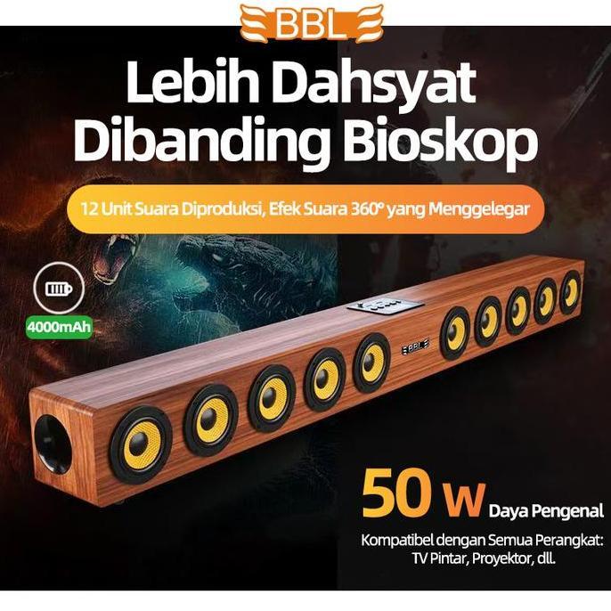 Stok tersedia langsung kirimSoundbar BBL-M10 10 Speaker, Bluetooth 5.3, Bass 360 & Kayu Solid - Suar