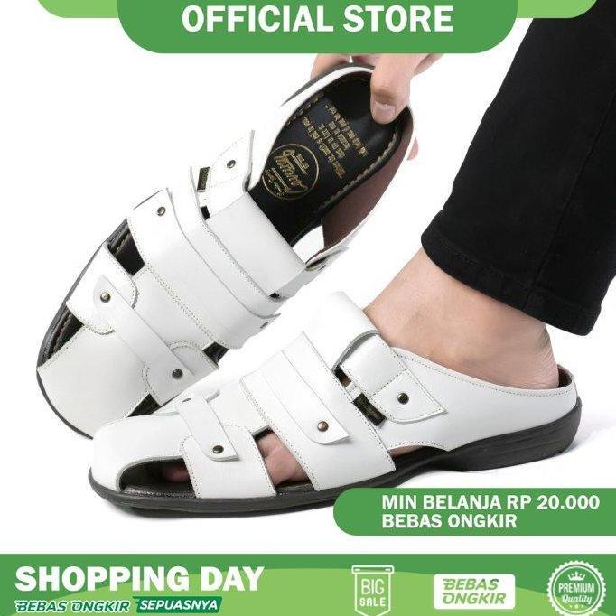 Cevany Sandal Pria Kulit Asli - Borongsong S (Bustong) Putih