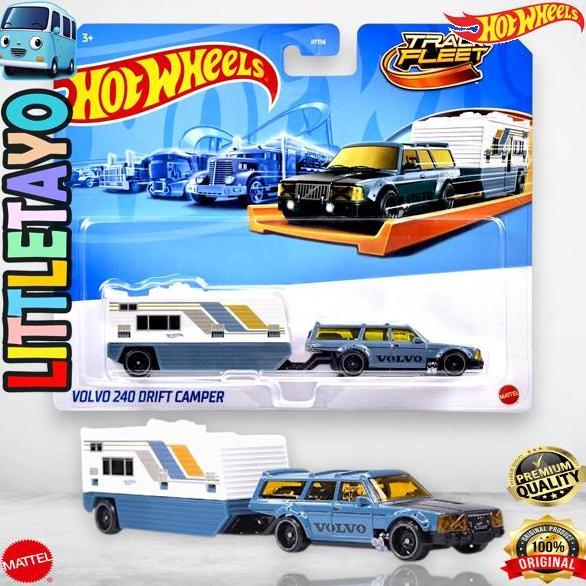 Hot Wheels Track Fleet Volvo 240 Drift Camper Diecast Truck Derek Transport Trailer Hauler Rig