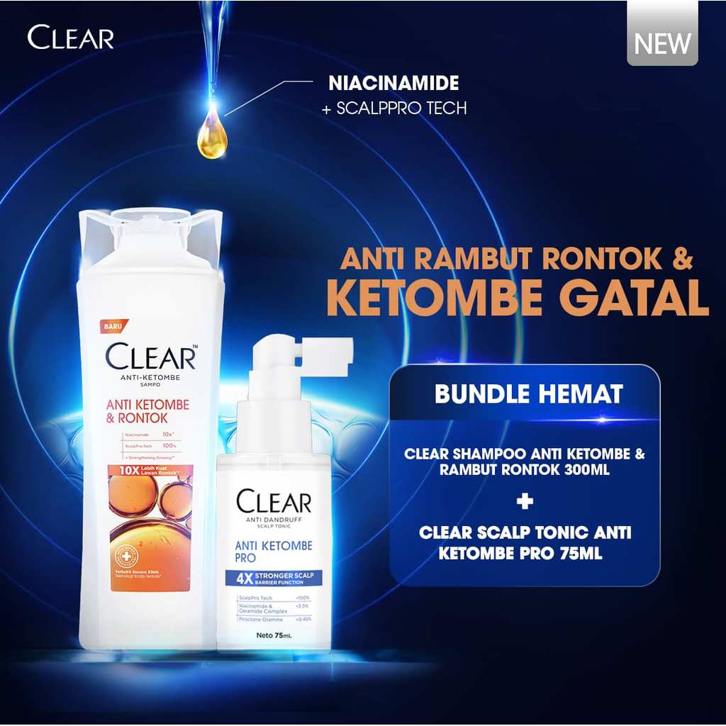 [BUNDLE HEMAT] CLEAR Shampoo Anti Ketombe & Rambut Rontok 300ml + CLEAR Anti Dandruff Scalp Tonic Ha