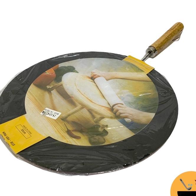 Frypan Datar Martabak Teflon Gagang Kayu Tebal/Wajan Teflon Martabak / 30,32,34 Cm / G22-30,-32,-34