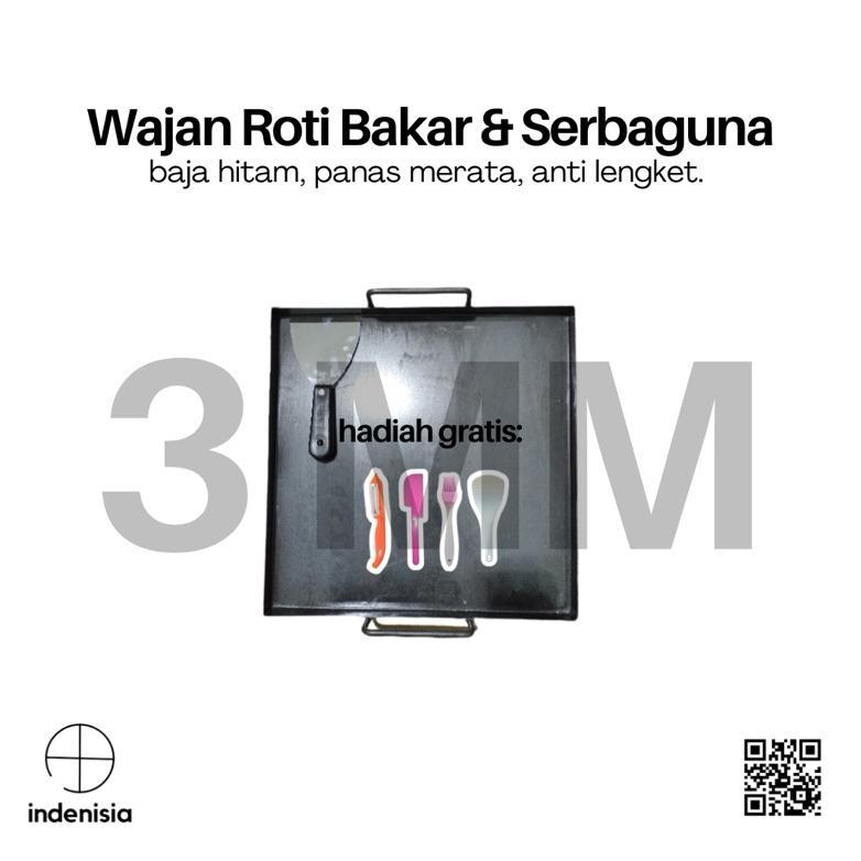 (3 Mm) Wajan Roti Bakar/Wajan Burger / Wajan Kebab / Loyang Persegi / Wajan Ikan / Wajan Cumi Gurita