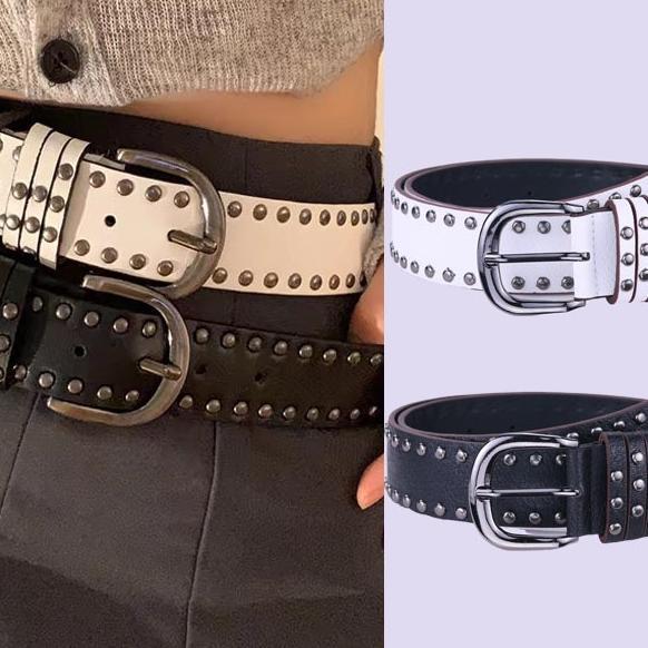 Hitam/Putih Ikat Pinggang Wanita/Pria Kulit Pu Gesper Fashion Korea Simple Dan Serbaguna | Belt Punk