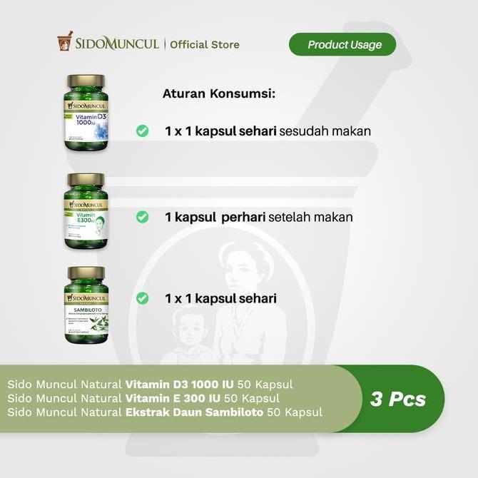 Arrivare- Sido Muncul Natural Vitamin D3 1000 Iu + Vitamin E 300 Iu + Sambiloto
