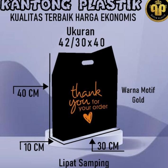 Kantong Plastik Pe Hitam Uk 42/30X40 Motif Thank You Lipatan Samping | Kantong Plastik Sepatu Anak |