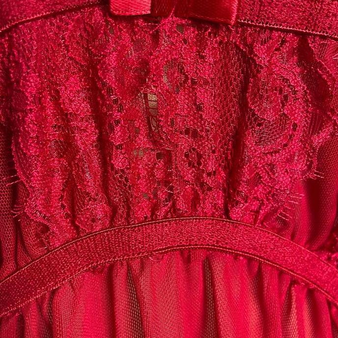 Vestito- [Red Pink] Lingerie Sexy Buka Belakang Baju Tidur Sexy Nita Lsb Dress Panjang Renda Pink