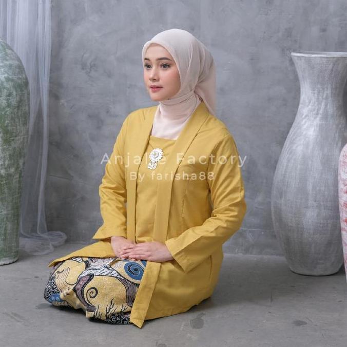 NEW SET KEBAYA WANITA DEWASA MODERN KUTUBARU KATUN POLOS ROK LILIT BUNGA BAJU DRESS KOMBINASI KAIN M