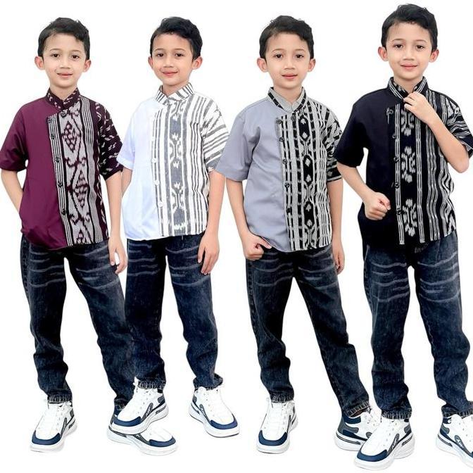 NEW BAJU KOKO ANAK LAKI-LAKI LENGAN PENDEK  SHAKA KEMEJA KOKO TENUN ANAK LAKI-LAKI  FREYA BATIK ORI