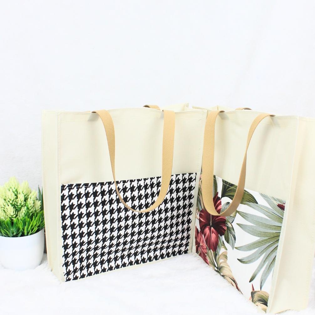 FLASH DEAL [100% FOTO ASLI] TAS KANVAS KOMBINASI KOTAK UKURAN BESAR / TAS KANVAS SIMPLE WANITA UKURA