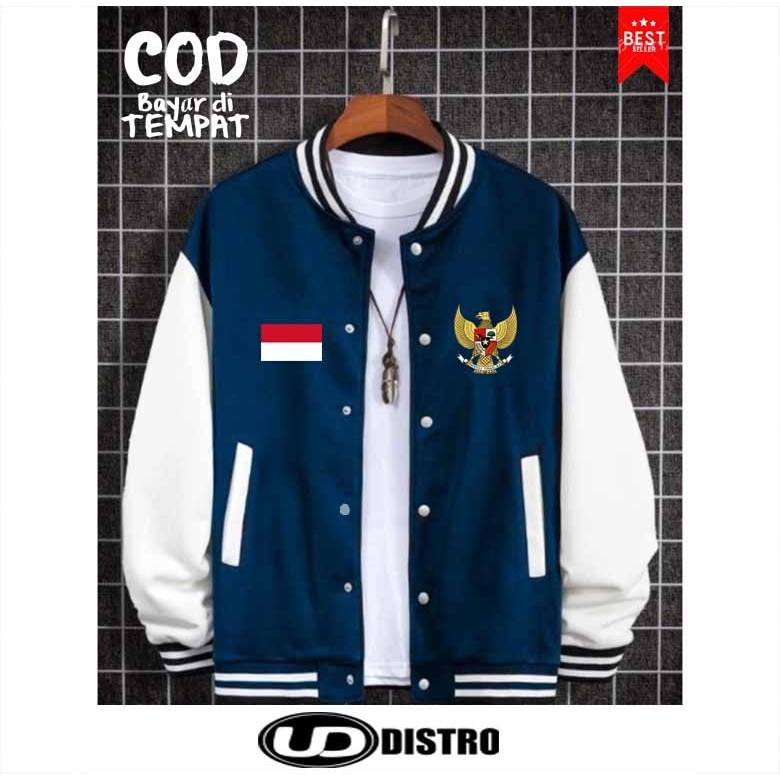 Waniqlo - Jaket Varsity Baseball Garuda Merah Putih Kancing Keren