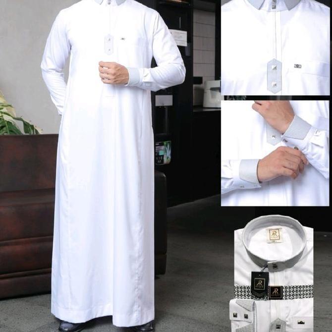 Alraz Jubah Semi Woll Desain UBAY PUTIH  JUBAH PUTIH KOMBINASI