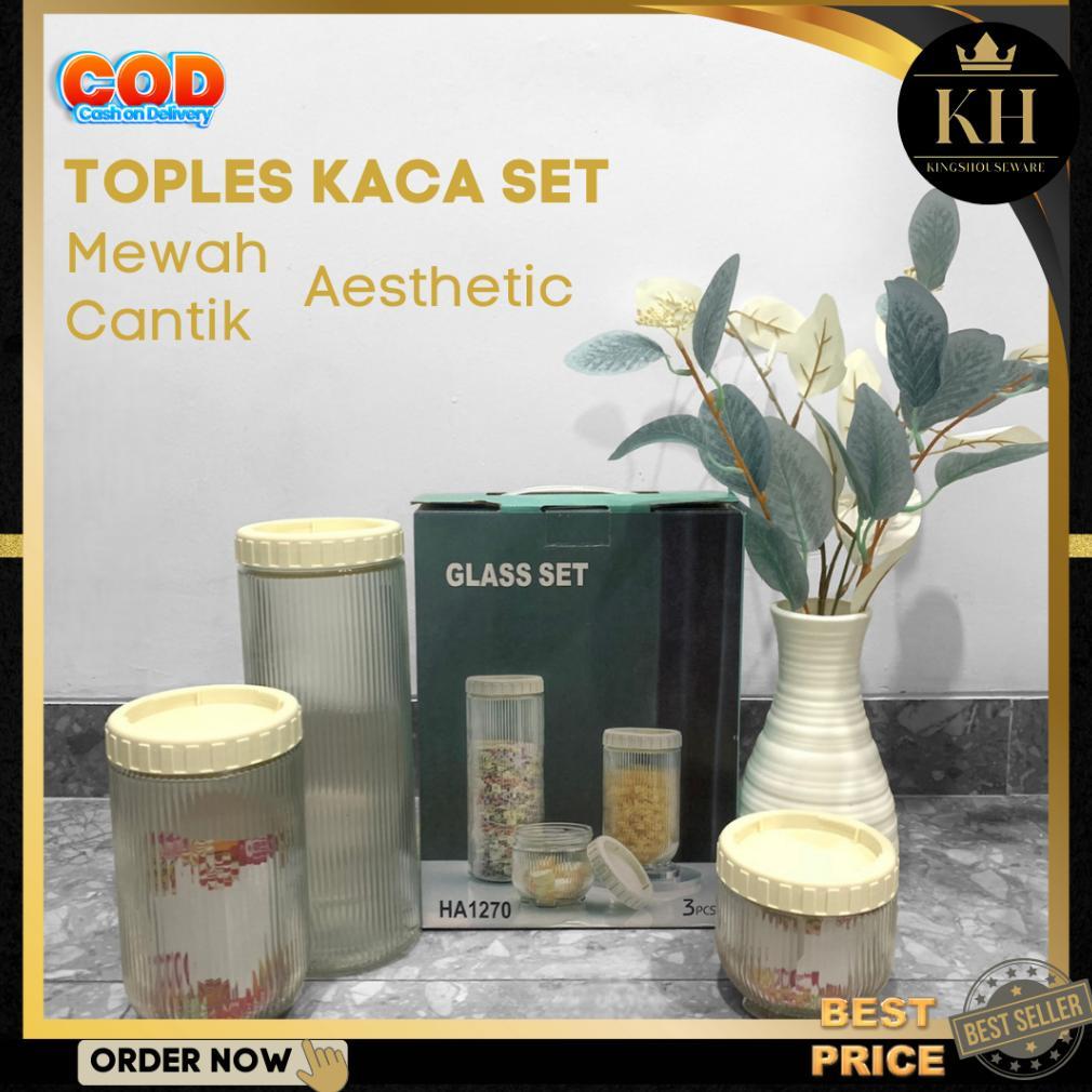 Terlaris Toples Set Kaca Ha1270 / Toples 1 Set Isi 3 Pcs / Glass Set
