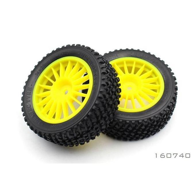 BRC 1/10 RALLY YELLOW FRONT TYRE AND RIM (PREGLUED) 75X26MM (2)