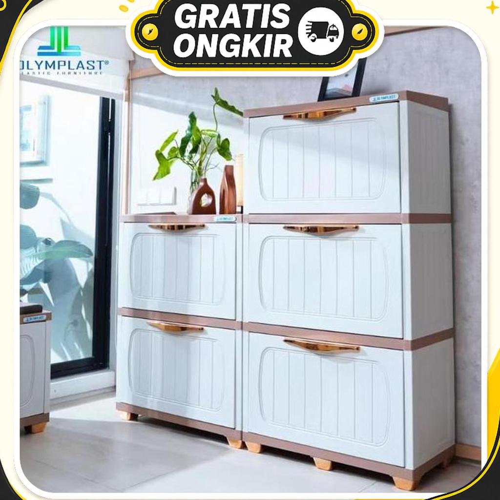 Olymplast Rak Sepatu Olympast Sro 3 Sw Lemari Sepatu Minimalist Modern 2 Pintu Swing 4 Susun Rak Top