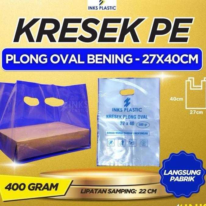 Akukamu- Kresek Pe Bening 27X40 Plong Oval Kantong Bening Transparan Tebal