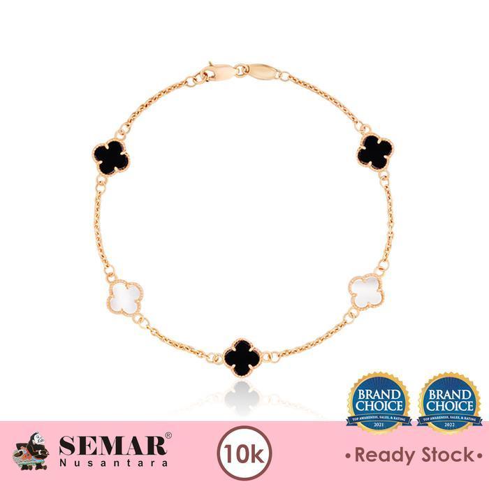 Gelang Emas Black And White Clover Gold 10K Semar Nusantara Original Dan Terpercaya