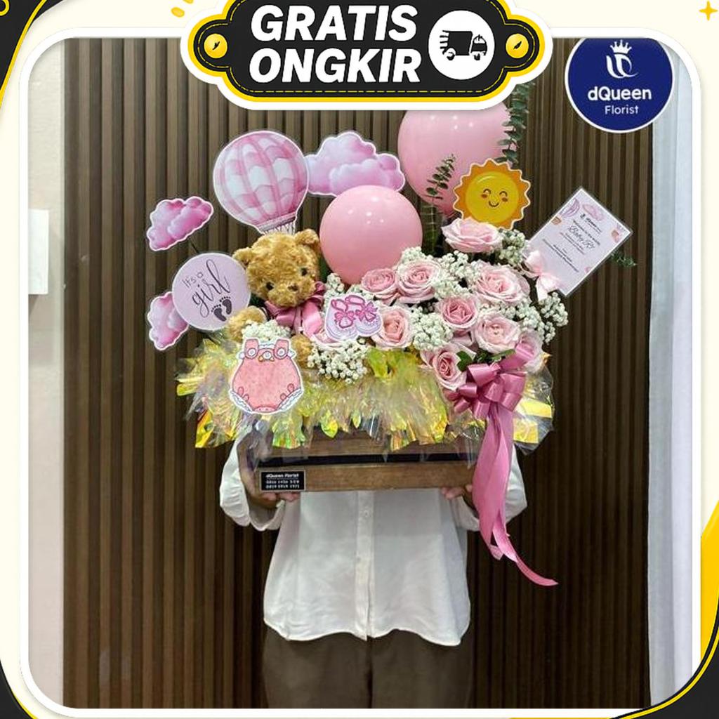 Buket Balon Bucket Bloom Box Flower Bouquet Bunga Segar Baby Hampers Box Storage Mixed Flowers Bunga