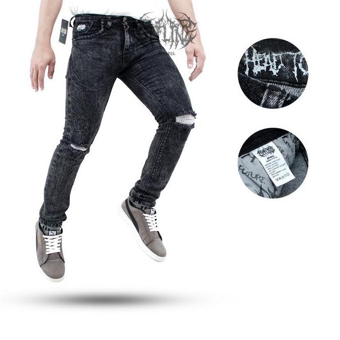 Anata- Offline Celana Jeans Pria Sobek Lutut Slim Fit Distro Denim Straht / Grey Hitam Melar Panjang