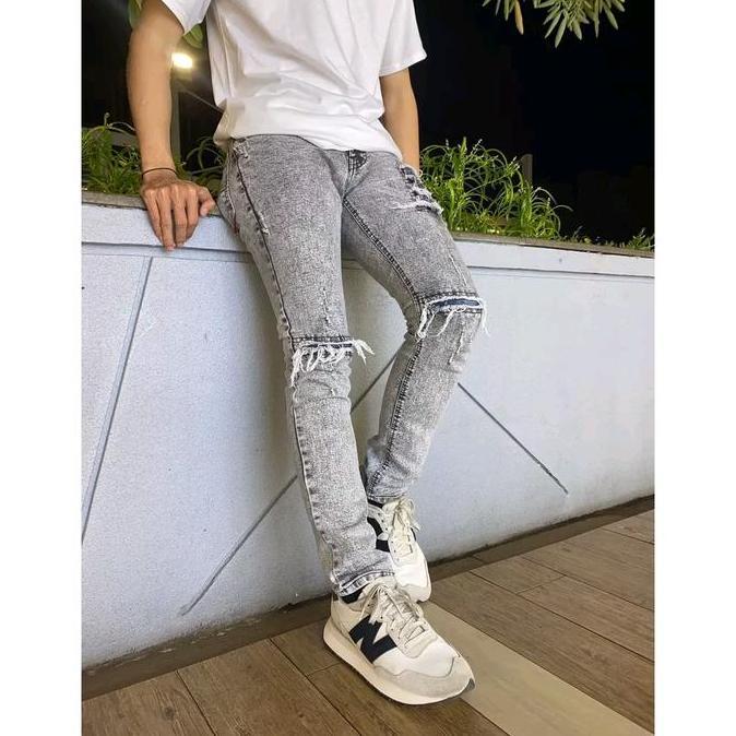 Anata- Celana Jeans Panjang Skinny Pria Abu Sandsh Sobek Destory | Celana Jeans Pria Abu Sandsh Ripp