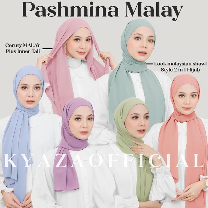 Foulard- Pashmina Instant Malay Tieback Tali Belakang, Pashmina Malay Tali Ceruty Jilbab Pad Panjang