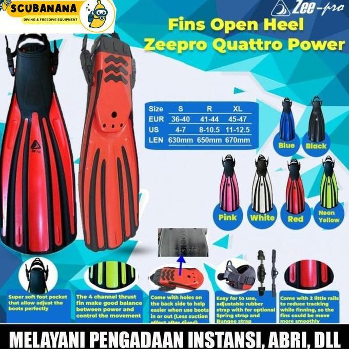 Fin Zeepro Quattro Rec Power Open Heel With Strap Scuba Diving Kaki Katak Selam Sepatu Bebek Fins Si