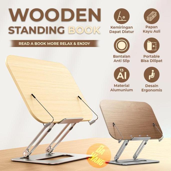 Stand Standing Holder Dudukan Lipat Kayu Buku Tablet Tab iPad Meja