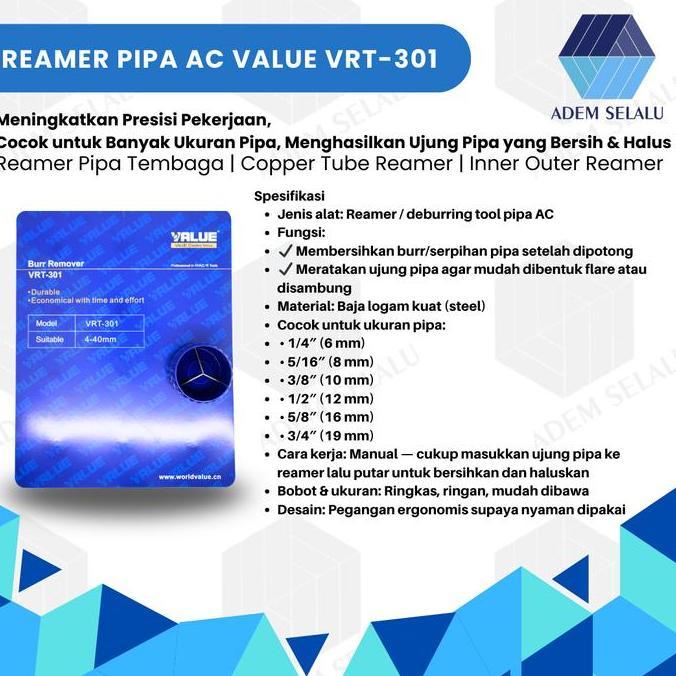 Reamer Pipa AC VALUE VRT-301 | Reamer Pipa Tembaga | Copper Tube Reamer | Inner Outer Reamer