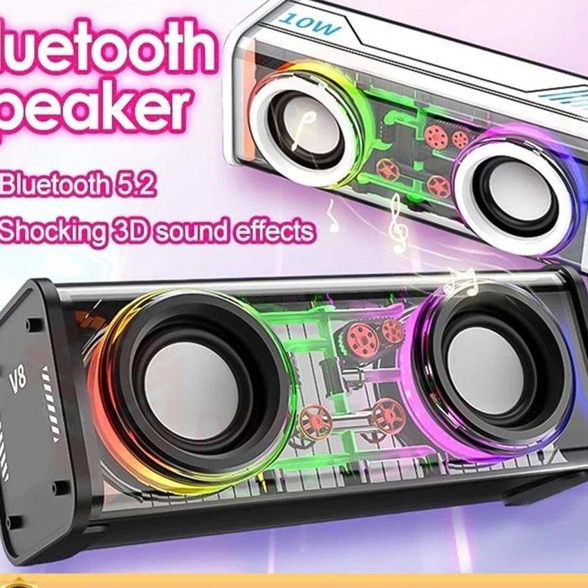 Speaker Bluetooth Subwoofer Meriam Baja Kecil Transparan Audio Portabel Nirkabel 13W Mecha Subwoofer