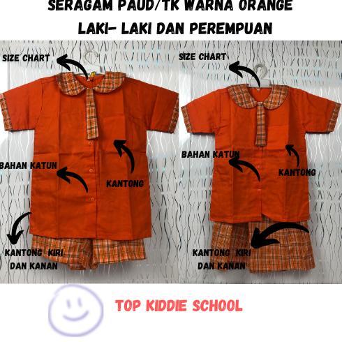 Diskon 1 Set Seragam Tk/Paud Baju Kotak-Kotak Pendek Paud/Tk Orange