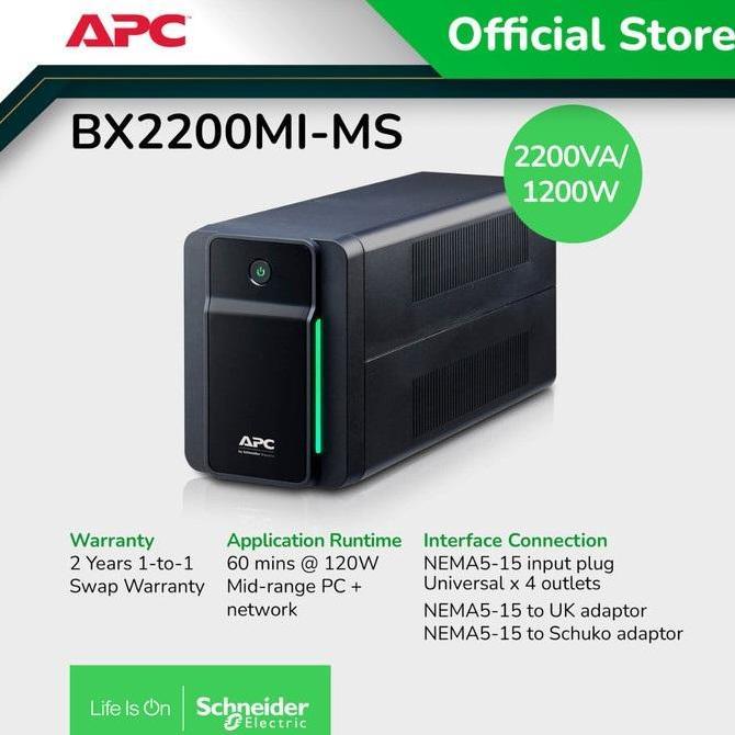 UPS APC BX2200MI-MS BX 2200 MI-MS BX2200MIMS 2200VA 1200Watt