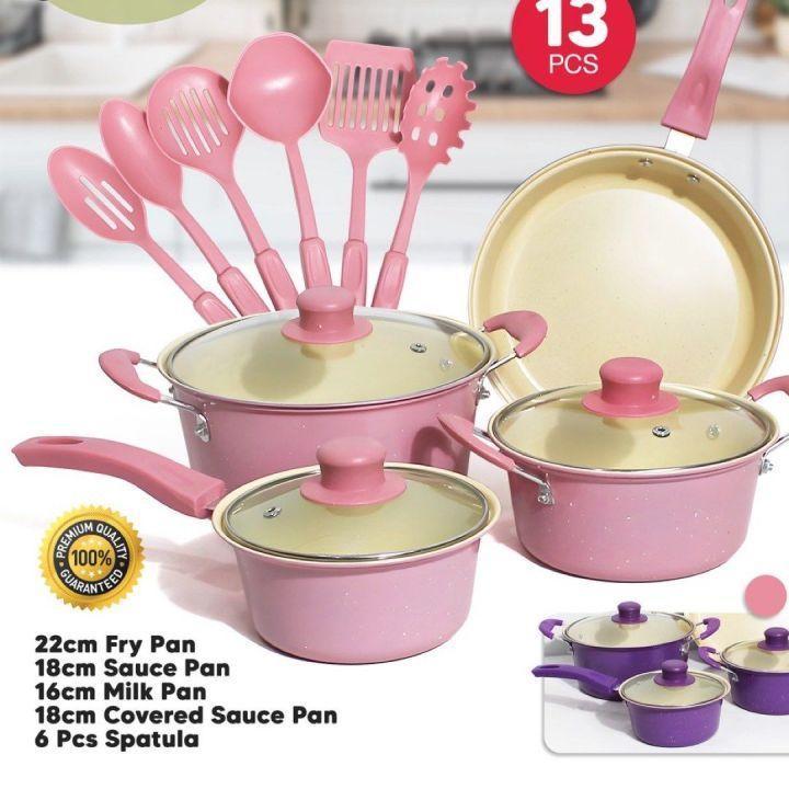 Panci Warna Set Marble Coating Set 13Pcs / Cookware Set Marble