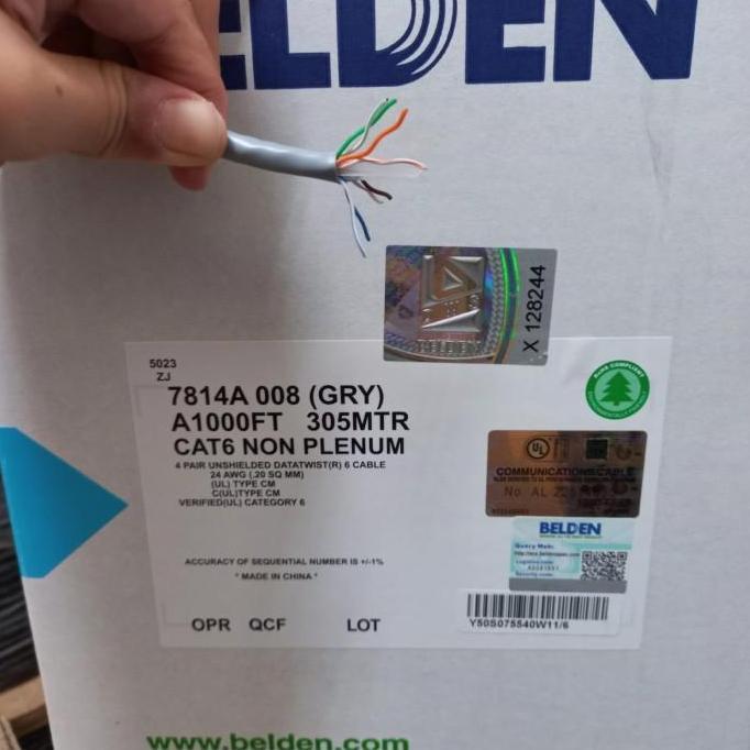 Sale Kabel Lan Belden Cat 6 Utp Cat6 7814A Abu Atau Biru 50M 100M 305M
