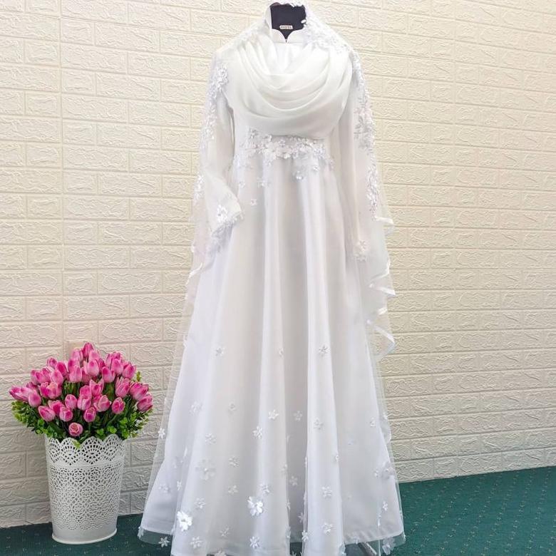 Diskon Gaun Akad/Gaun Walimah Syari/Gaun Pengantin Syari/Gamis Walimah/Gamispengantin/Gaun Pengantin