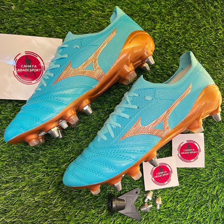 HOT DEALS ( BISA COD ) SEPATU BOLA MIZUNO MORELIA NEO BETA ANTICLOG 4 AZURE BLUE SG SPULL BESI