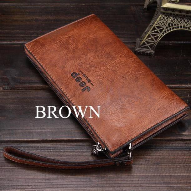 EXCLUSIVE Dompet Panjang Pria Jeep Buluo - Clutch Kulit Premium dengan Resleting & Wristlet | Import