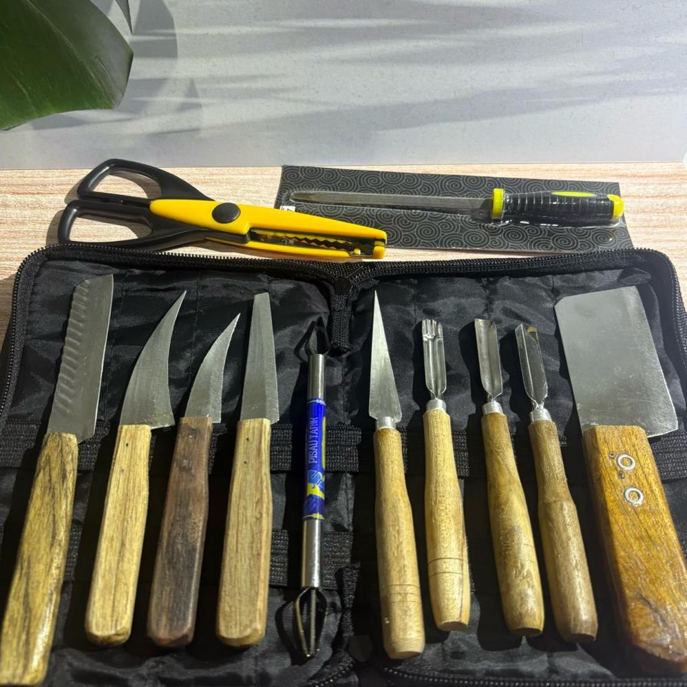 Pisau Garnish Buah Premium Lengkap Kitchenware - Pisau Set 9, Dompt,Gunting,Asahan,Pisau Tarik
