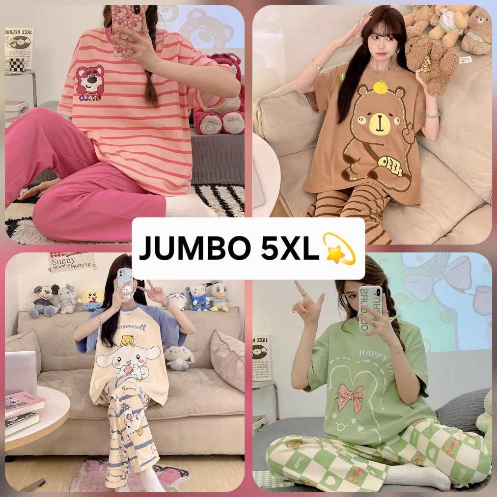 Grosir Glory Xxl5Xl Baju Tidur Wanita Lengan Pendek Celana Panjang | Piyama Pajama Import Wanita Set