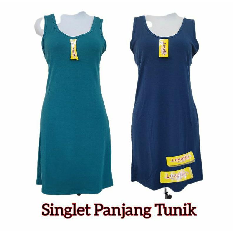 Singlet Tunik Dress Wanita | Tank Top Selutut | Kaos Dalam Camisol | Singlet Panjang | Tank Top Panj