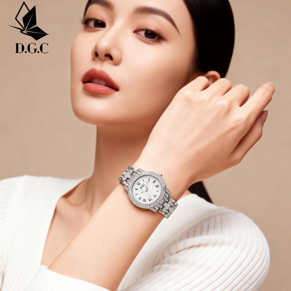 Original Dgc G196 Jam Tangan Wanita Analog Quartz Berlian Angka Romawi Rantai Alloy Fashion Jam Tang